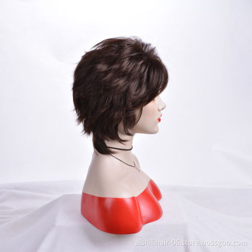 Chinese fashion wholesale wig custom-made short waves natural black full lace wig 8 inches bang